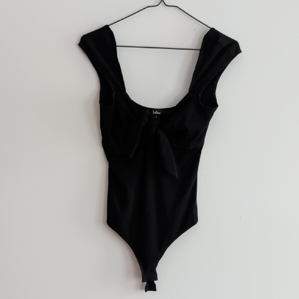 Lulu's Black Ribbed Bodysuit with Scoop Neck